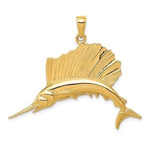 14k Yellow Gold Polished Sailfish Necklace Charm Pendant